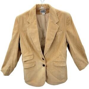 The Villager Vintage 80s Corduroy 2 Leather Button Center Vent Blazer‎ Jacket